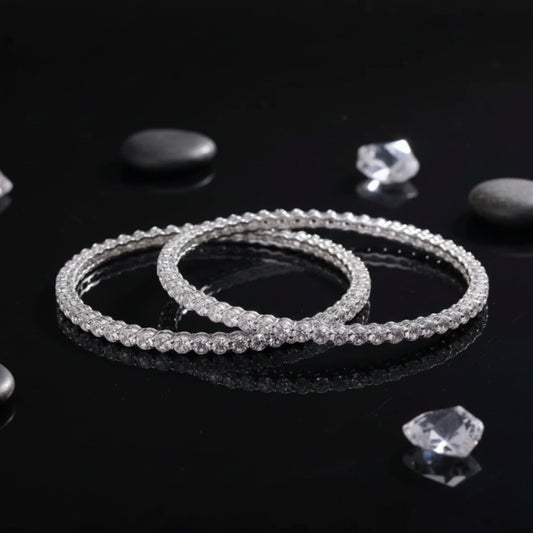 Silver Diamond Halo Bangles