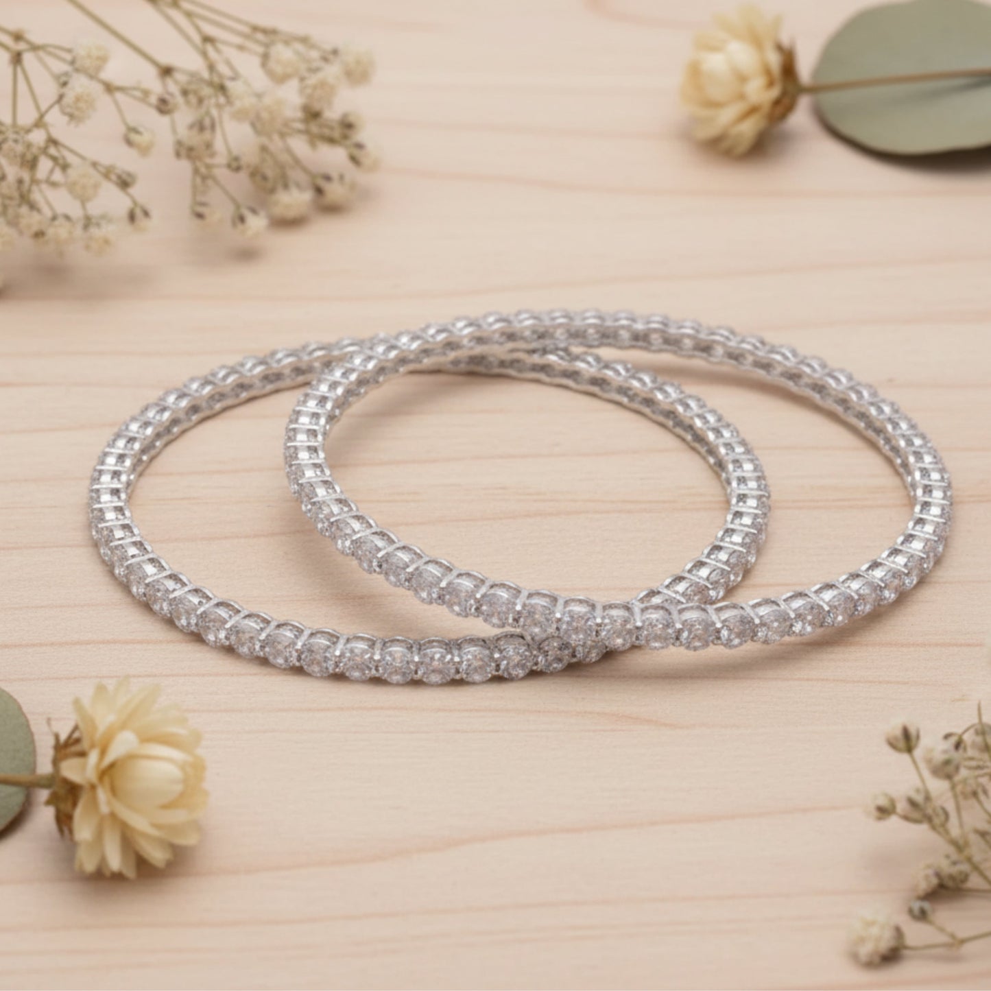 Silver Diamond Halo Bangles