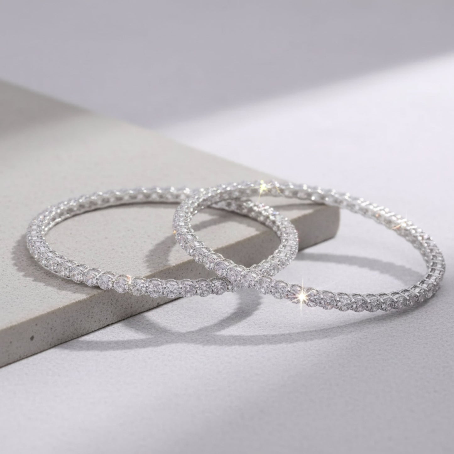 Silver Diamond Halo Bangles