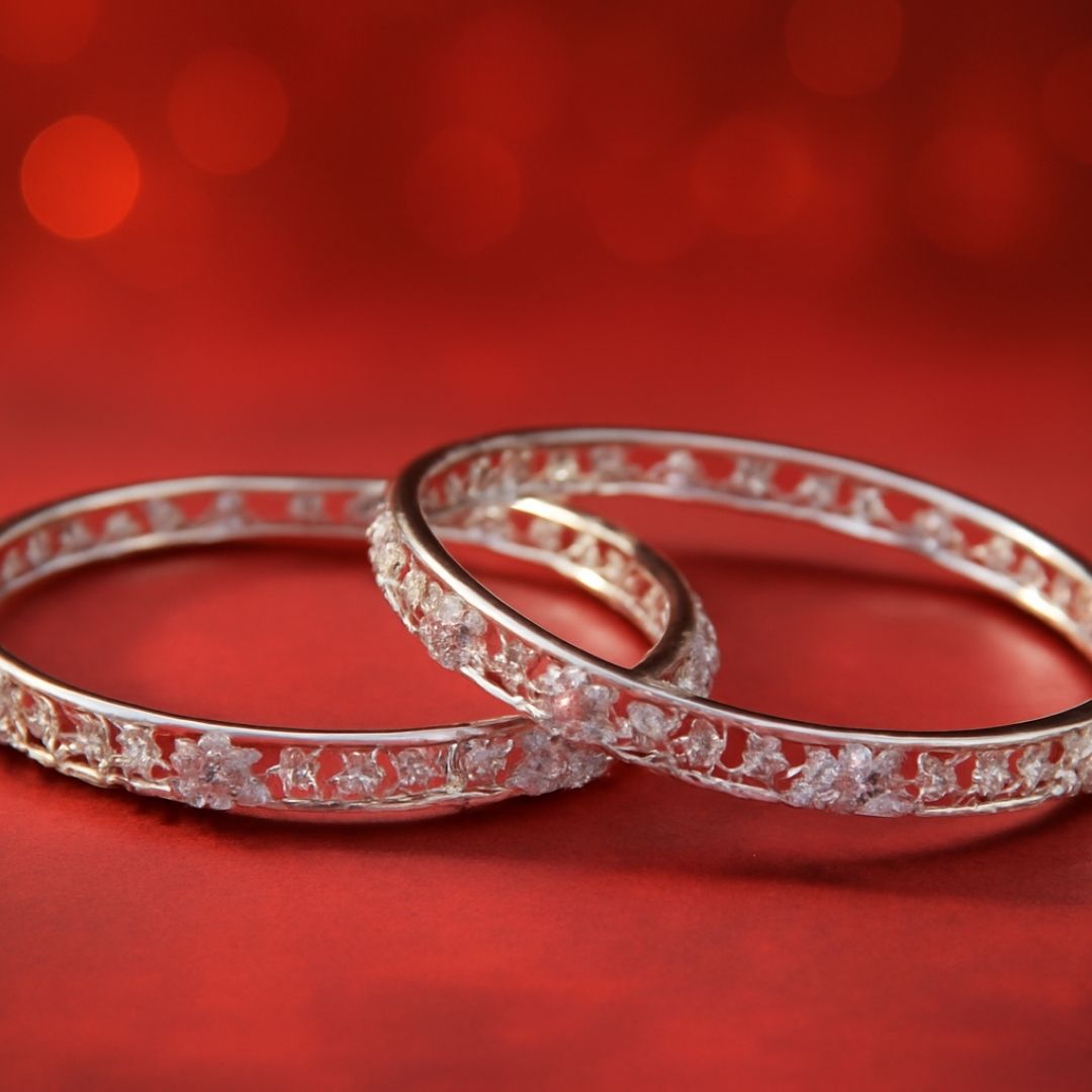 Silver Blossom Sparkle Bangles