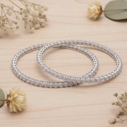 Silver Diamond Halo Bangles