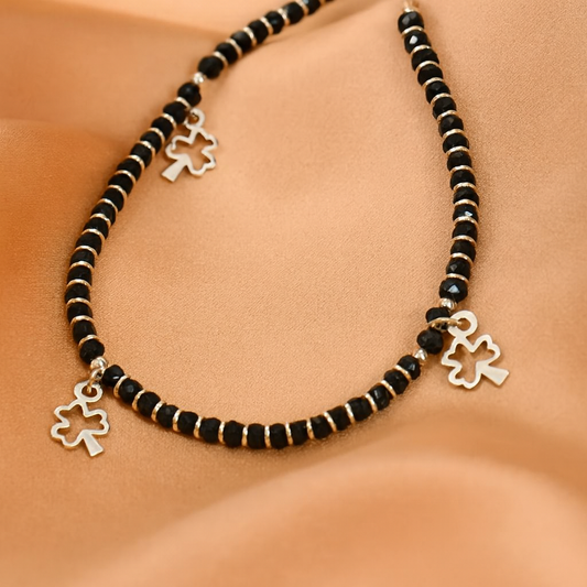 Silver Trinklet Black Beads Clove Anklet