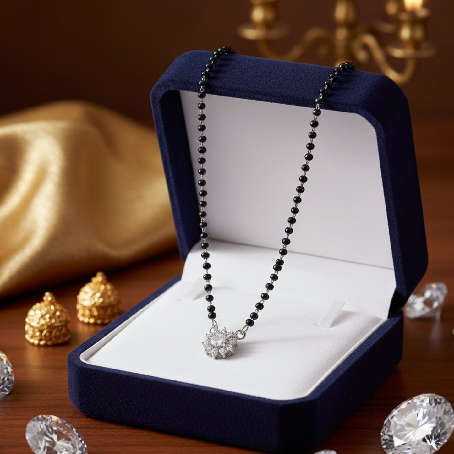 Silver Floral Bliss Mangalsutra Necklace for Women
